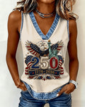 4th of July Patriotic Eagle Print V-Neck Vest