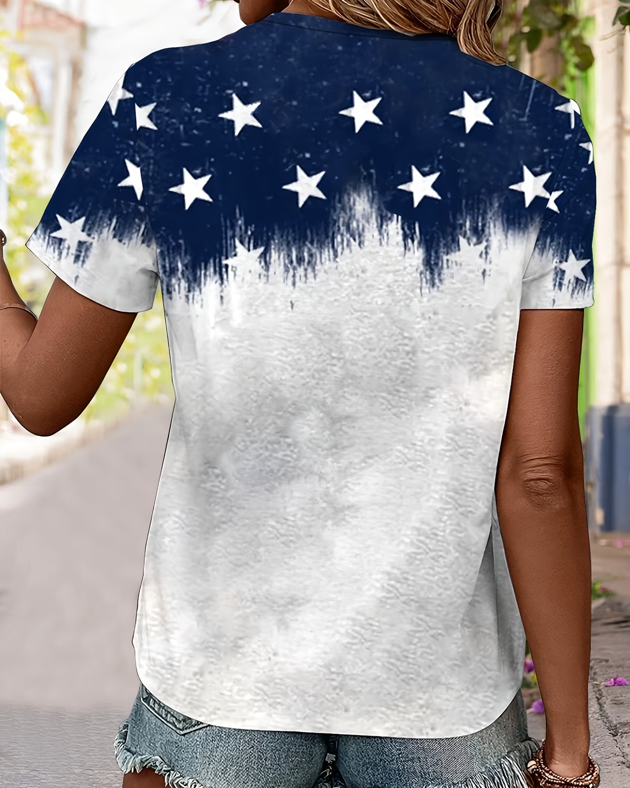 250th Anniversary National Flag Patchwork Print Print V-neck Short Sleeve Tshirt
