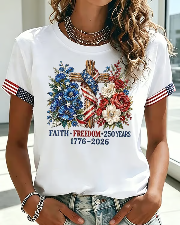 250th Anniversary of The Cross Print Crew Neck Short Sleeve Tshirt