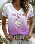 Christian-themed Duck Print V-neck Short Sleeve Tshirt