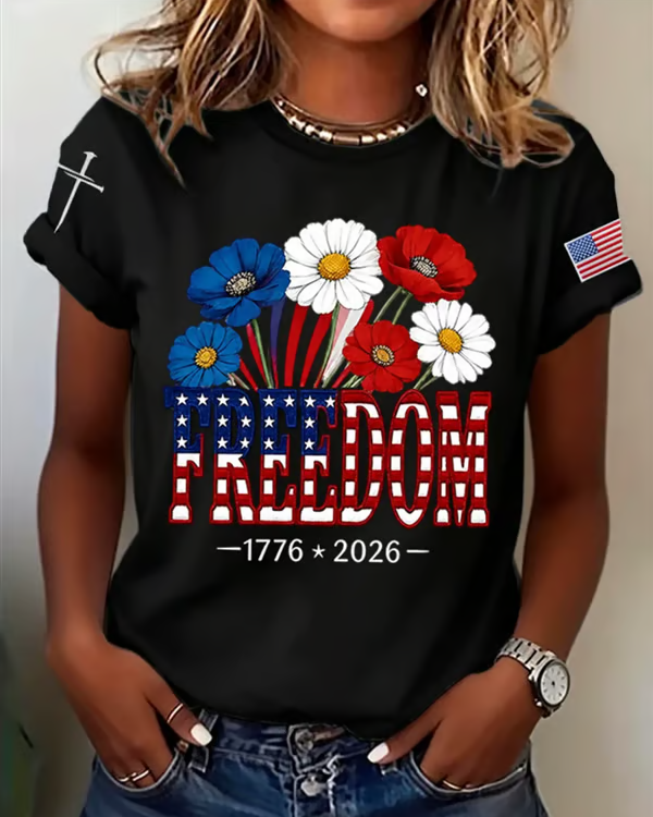 100% Cotton Women's 250th Novelty Wine Glasses Crew Neck Short Sleeve Tshirt
