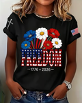 100% Cotton Women's 250 Years of America 1776-2026 Independence Day Crew Neck Short Sleeve Tshirt