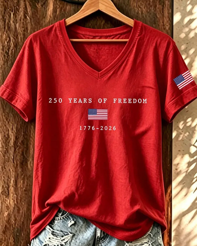 100% Cotton America 250 Celebration V Neck Short Sleeve Tshirt