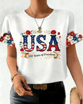 USA 250 Anniversary Floral Print Round Neck Short Sleeve Tee