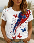 American Flag Butterfly Star Print Round Neck Short Sleeve Tee