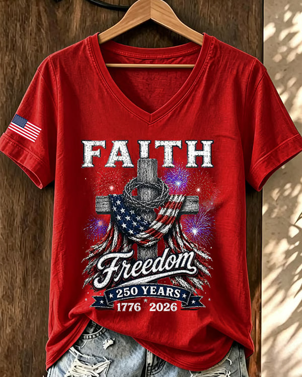 100% Cotton USA 250th Anniversary V Neck Short Sleeve Tshirt