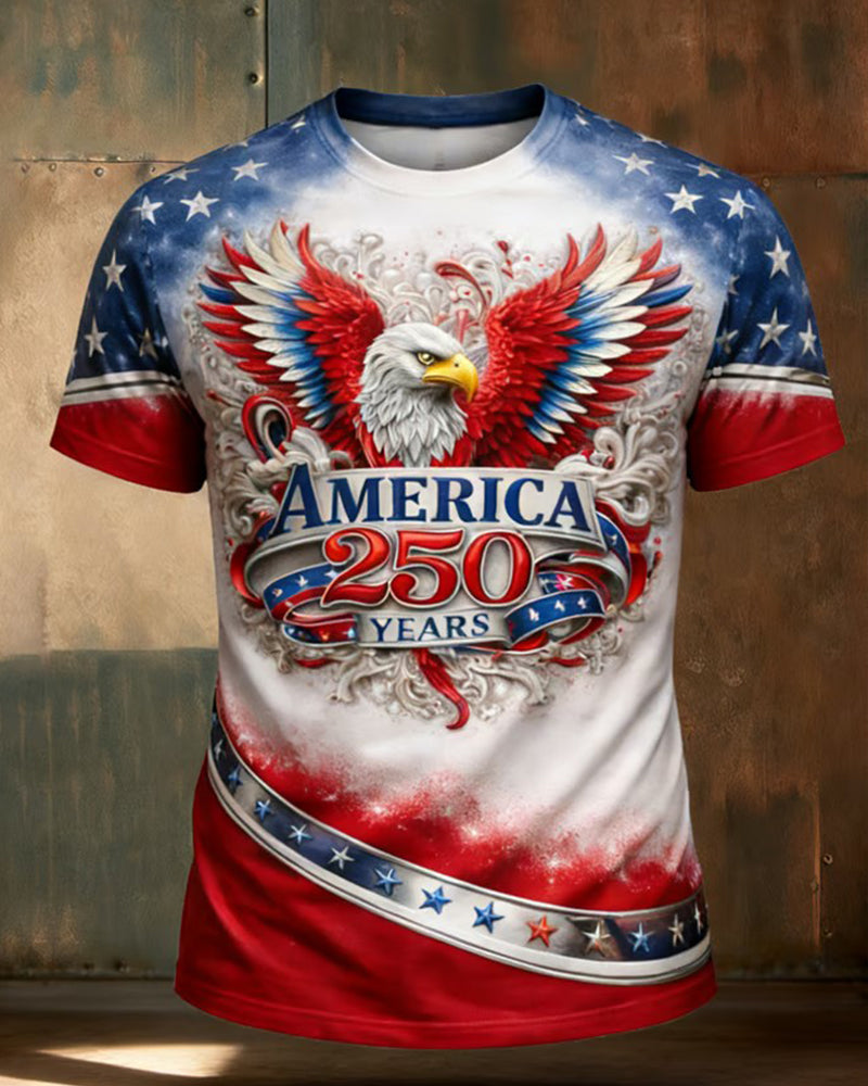 Men'S Casual American 250th Anniversary Print Short-Sleeved T-Shirt