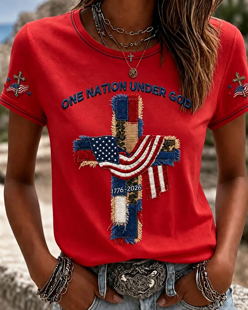 100% Cotton One Nation Under God Crew Neck Short Sleeve Tshirt
