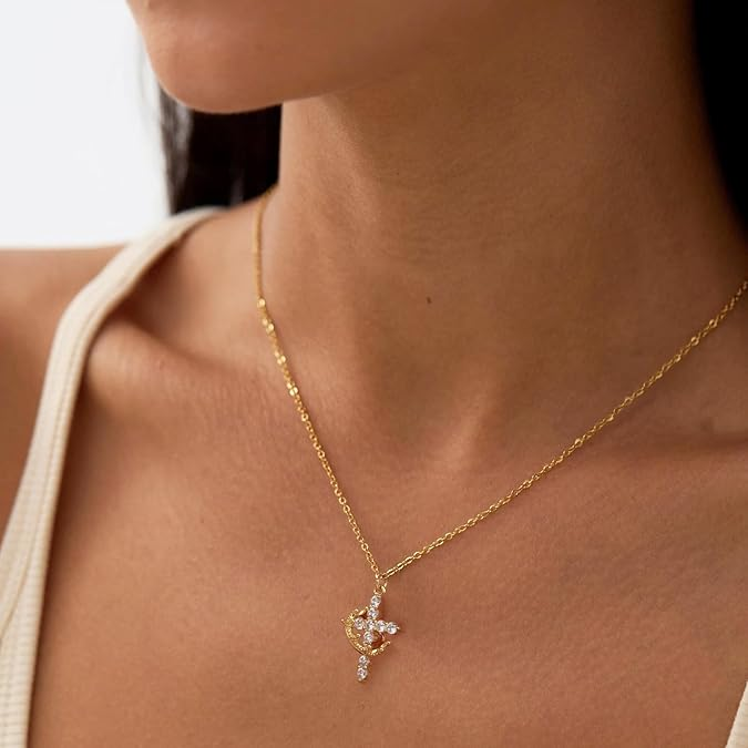 Rotatable Crown Cross Necklace Earrings