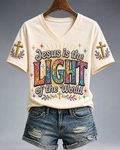 Jesus Is The Light Of The World V-neck Short Sleeve Tshirt