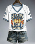 Jesus Is The Light Of The World V-neck Short Sleeve Tshirt