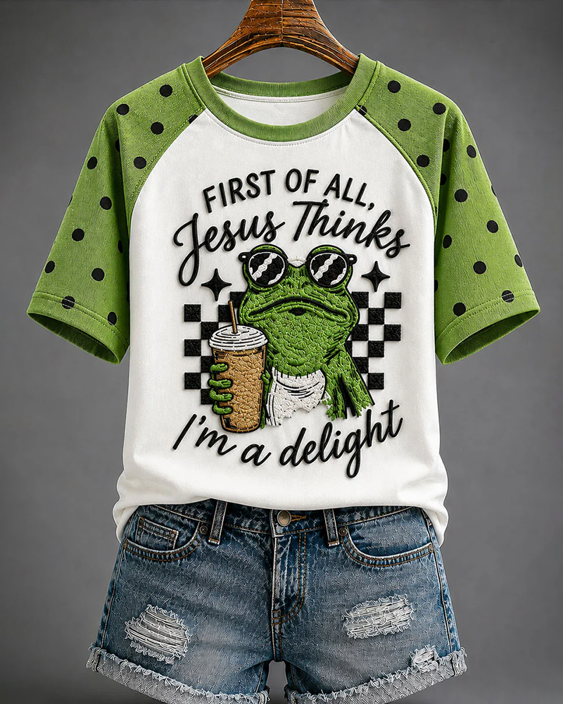 Fun Frogs Jesus Thinks I'm A Delight Crew Neck Short Sleeve Tshirt