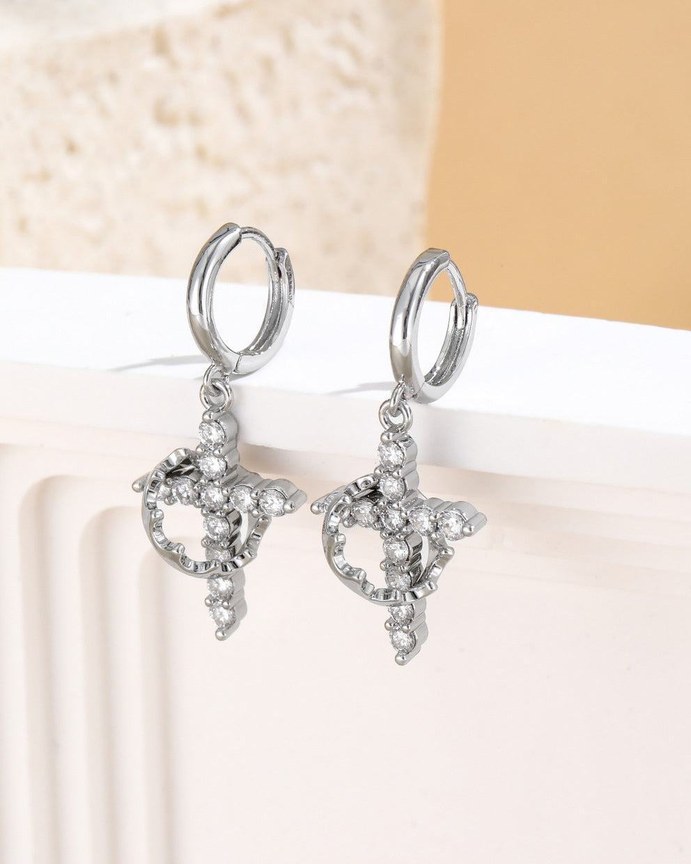 Rotatable Crown Cross Necklace Earrings