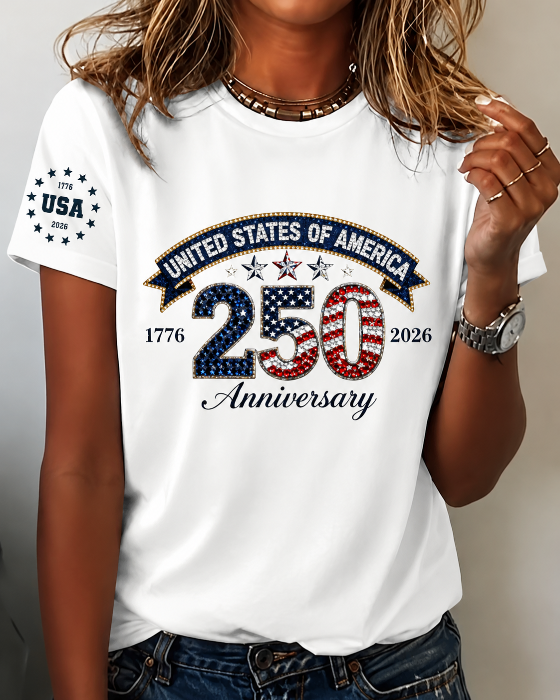 100% Cotton USA 250th Anniversary Crew Neck Short Sleeve Tshirt