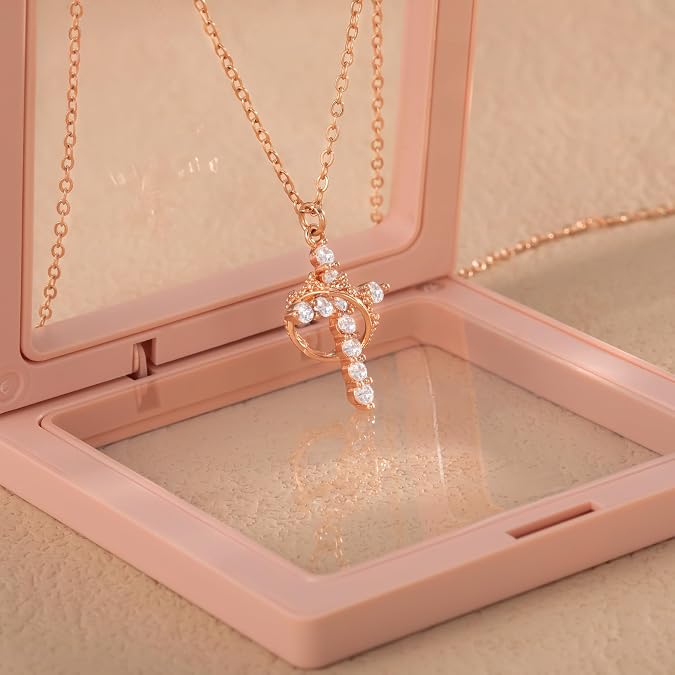 Rotatable Crown Cross Necklace Earrings