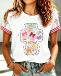 Women's Fun Bow and Cross Print Short Sleeve T-Shirt