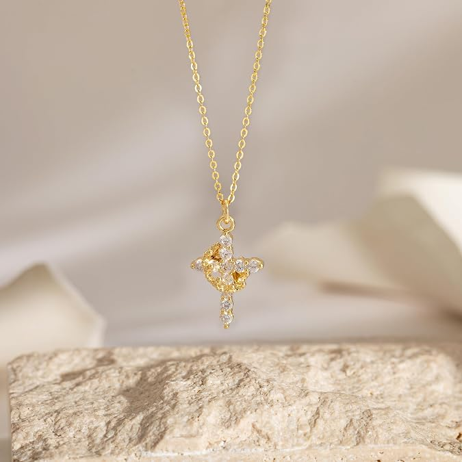 Rotatable Crown Cross Necklace Earrings