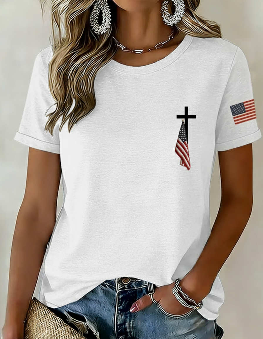 100% Cotton 250 Years American Flag Crew Neck Short Sleeve Tshirt