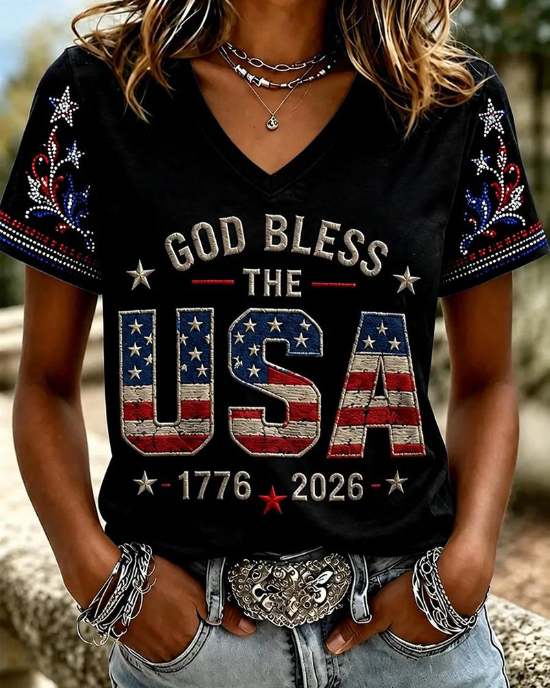 Women's Casual Faith Graphic Print V-neck Short Sleeve Tshirt