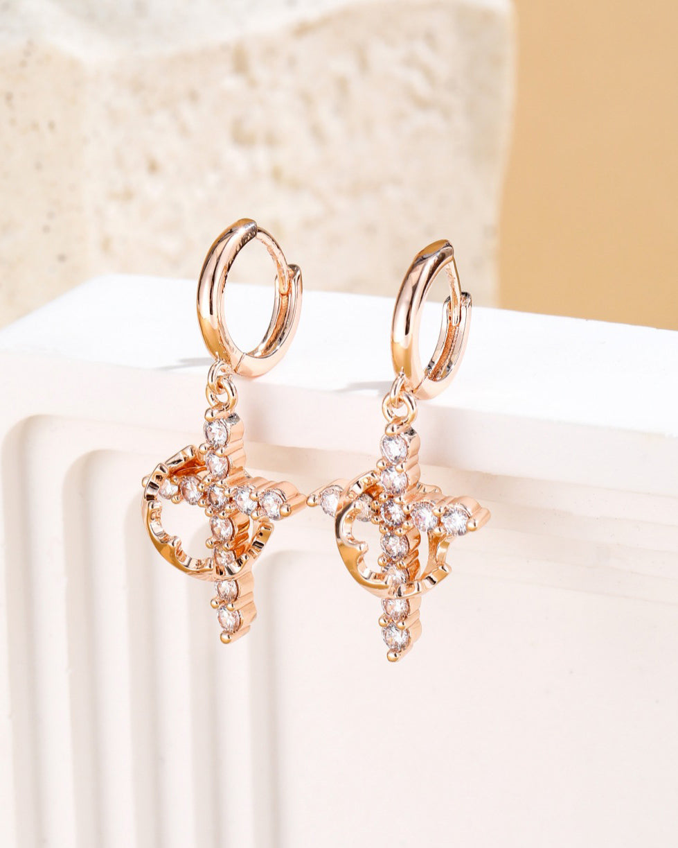 Rotatable Crown Cross Necklace Earrings
