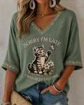 Funny Christian I Was Dilly Dallying Print V-neck Loose T-shirt