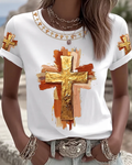 Women's Gold Graffiti Cross Short Sleeve T-Shirt