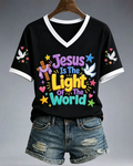 Peace Dove Jesus Is The Light Of The World V-neck Short Sleeve Tshirt