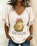 Jesus Thinks I'm A Delight Print V-neck Bell Sleeve Top