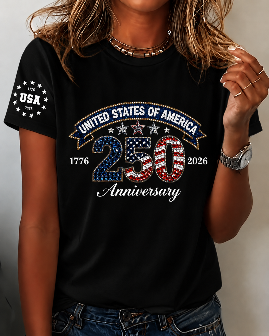 100% Cotton USA 250th Anniversary Crew Neck Short Sleeve Tshirt