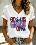 100% Cotton God Shed His Grace On Thee V Neck Short Sleeve Tshirt