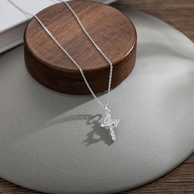 Rotatable Crown Cross Necklace Earrings