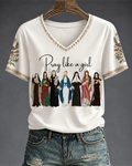 Women's Pray Like A Girl Printed V-neck Short Sleeve Tshirt