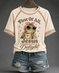 Women's Jesus Thinks I'm A Delight Printed Crew Neck Short Sleeve Tshirt