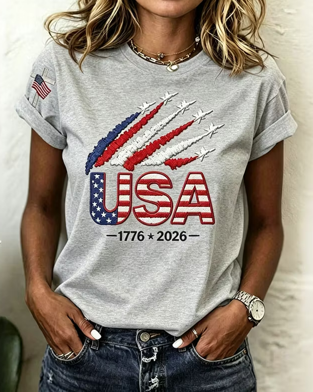 Women’s Usa Anniversary Print Crew Neck Short Sleeve Tshirt