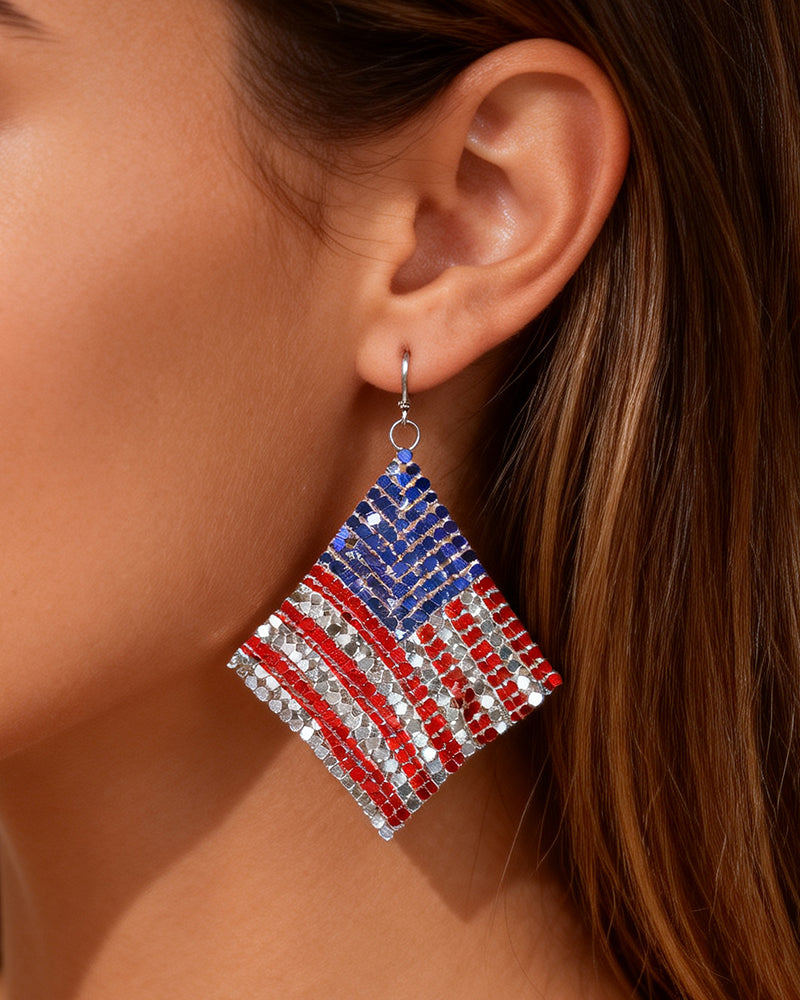 American Independence Day–themed Red, White, And Blue Flag Aluminum Sheet Acrylic Earrings
