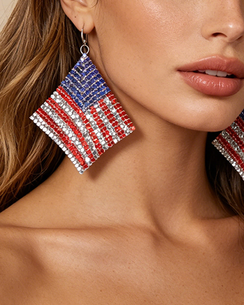 American Independence Day–themed Red, White, And Blue Flag Aluminum Sheet Acrylic Earrings