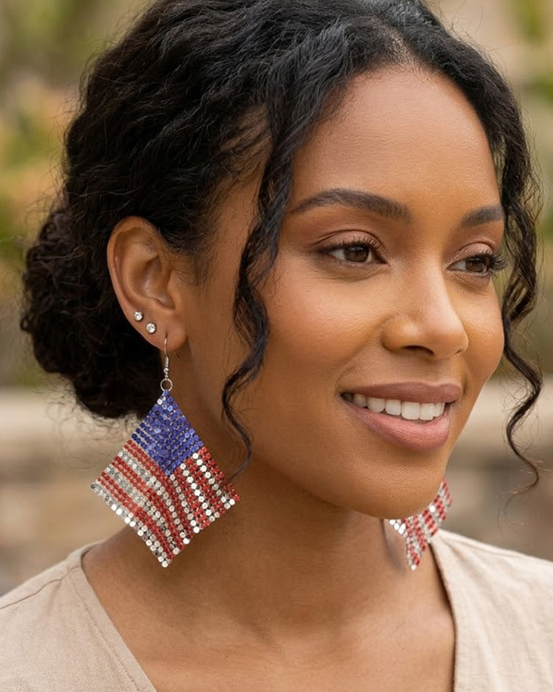 American Independence Day–themed Red, White, And Blue Flag Aluminum Sheet Acrylic Earrings