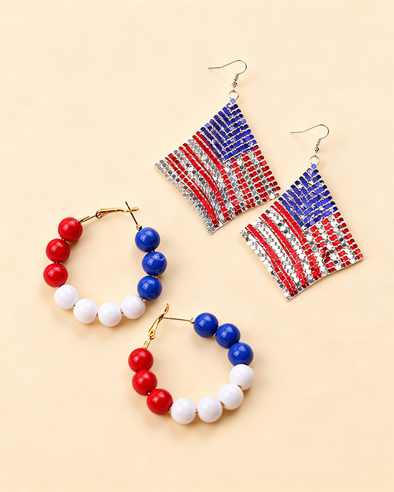 American Independence Day–themed Red, White, And Blue Flag Aluminum Sheet Acrylic Earrings