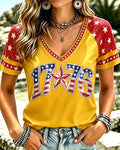 250th Anniversary Diamond Number Bow Print V-neck Short Sleeve Tshirt