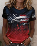 American Flag and Eagle Graffiti Print Crew Neck Short Sleeve Tshirt