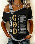 Biblical Scripture Letter Slant Shoulder Short Sleeve Tee