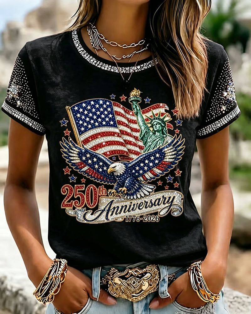 Statue of Liberty 250th Anniversary Print Crew Neck Short Sleeve Tshirt