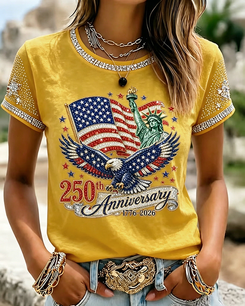 Statue of Liberty 250th Anniversary Print Crew Neck Short Sleeve Tshirt
