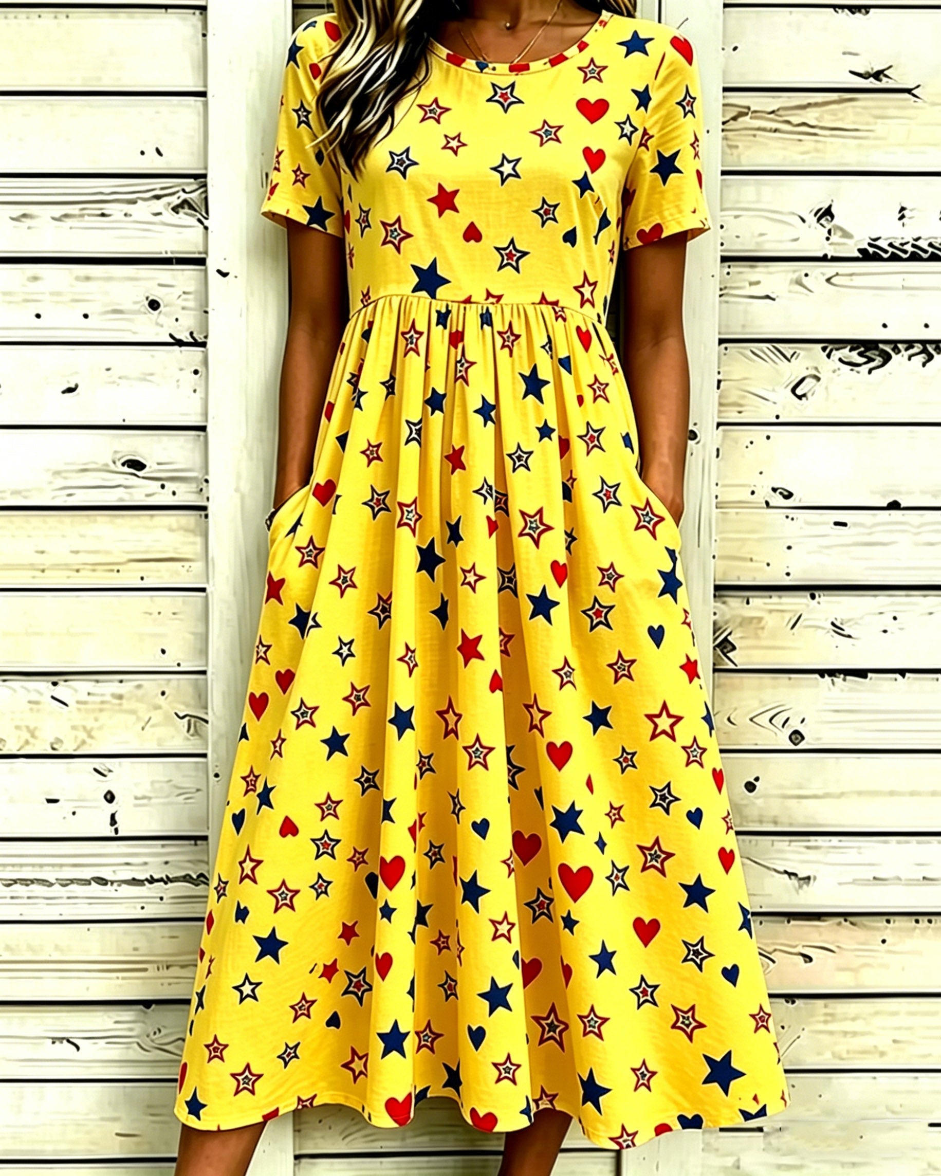 250th Anniversary Star Print Pocket Casual Dress