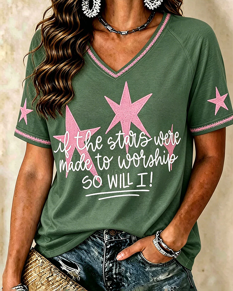 If The Stars Were Made To Worship SO WILL I! V-neck Short Sleeve Tshirt
