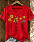 100% Cotton Bohemian Faith Flowers V Neck Short Sleeve Tshirt