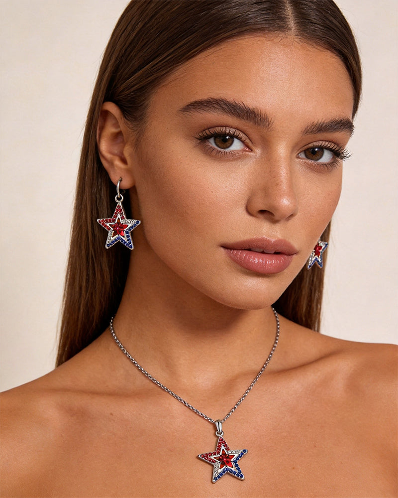 American Independence Day Five-pointed Star Inlaid Zircon Pendant Necklace