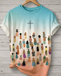 Look Up Crowd Silhouette Cross Print Short Sleeve Tee