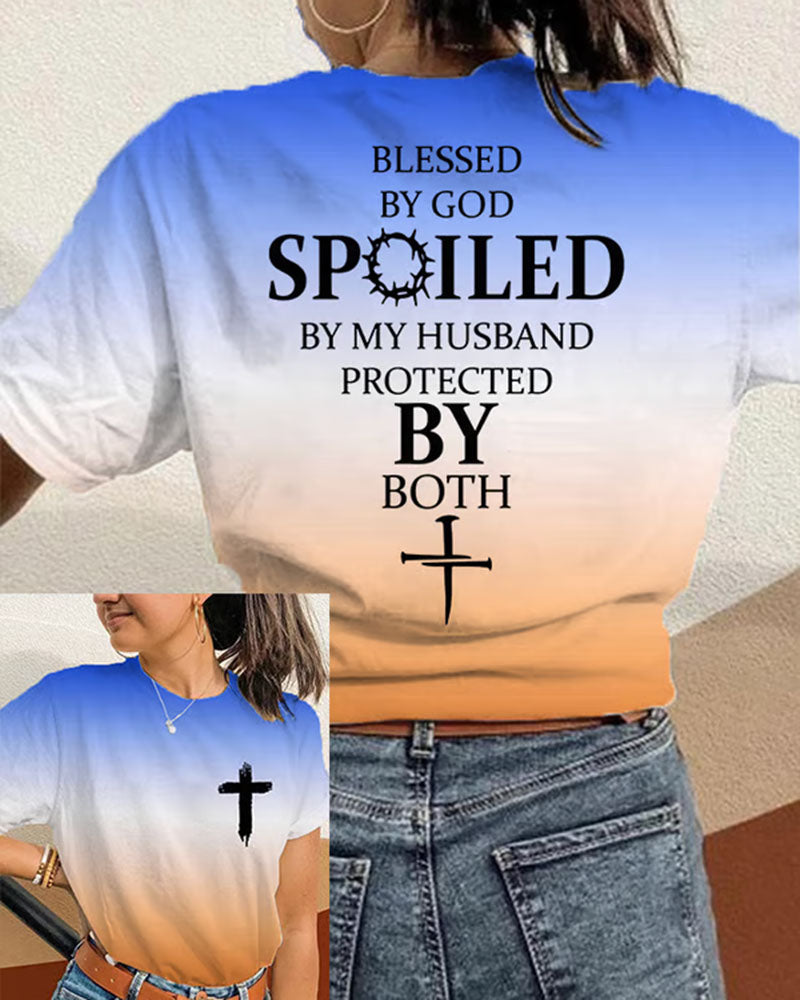BLESSED BY GOD Front And Rear Double-sided Cross Printed Short Sleeve T-shirt