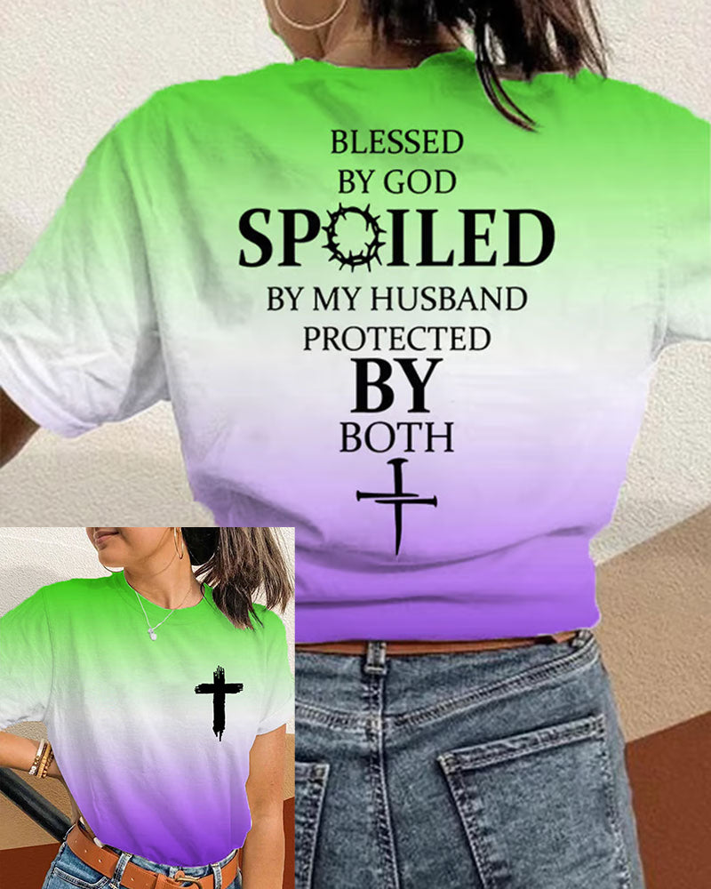 BLESSED BY GOD Front And Rear Double-sided Cross Printed Short Sleeve T-shirt